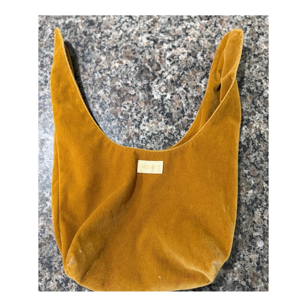 Merit Beauty Corduroy Knot Bag Ochre Yellow Gold Hobo Tote Accessory